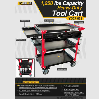 Heavy - Duty 1,250lbs Tool Cart for Garage/Workshop, Modular Mobile Storage Solution